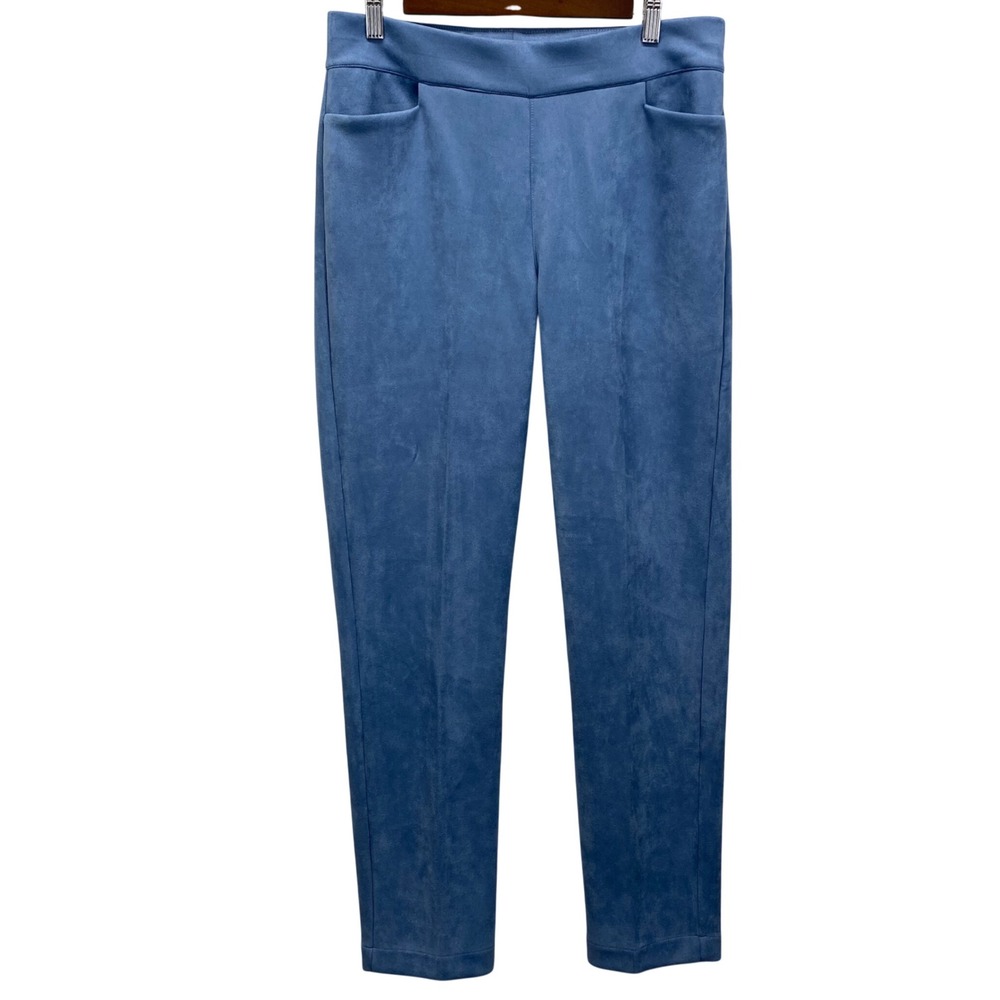 Draper's & Damon's Faux Suede Pull On Pants Blue Tapered Slim Leg 31.5x30 Read